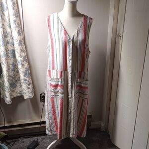 Striped Sleeveless Button-Down Dress